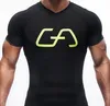 Mens sommar gym fitness bodybuilding t-shirt crossfit muskel manliga korta ärmar slim passform elasticitet skjortor snabba torra toppar