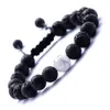 Lava Stone Bracelets Beaded Weaving Black Agate White Stone Bracelet Natural stone Bracelet For Women Fashion Jewelry Crafts 8MM Beads