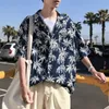 Casual Plant Afdrukken Vrije tijd Dunne revers Korte Mouw Bloem Kleur Mannen Shirt 2018 Zomer Chiffon Hawaiiaanse losse shirts Homme