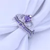 Classic claddagh ring Birthstone Jewelry Wedding band rings set for women Purple 5A Cz White Gold Filled Female Party Ring