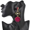 3 Colors Gold Metal Velvet Ball Long Drop Earrings for Women Ladies Party Fashion Accessories