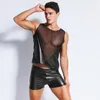 Sexy Lingerie EUROPE SEXY PVC RUBBER LATEX MENS T SHIRT EROTIC GAY VEST Pants Set X6734261v