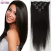 Clip Hair Pieces Double Drawn European Remy Human Hair Silky Straight Full Head Clip In Hair Extensions 7Pieces 12Inch-26In Naturlig färg