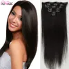 Extensions de cheveux humains européens Remy à double tirage, cheveux humains soyeux et lisses, tête complète, extensions de cheveux à clips, 7 pièces, 12 à 26 pouces, couleur naturelle