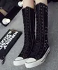 Панк-эмо готические обувь девушки женщины кроссовки Zip зашнуровать холст сапоги до колена
