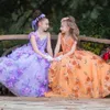 Fairytale Purple Spaghetti Flower Girls Dresses Handmade Flowers Tulle Organza Ball Gown V Neck Little Girls Wedding Dress Pageant Dress