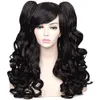 Lange Curly Hair Care Cosplay Pruik met 2 Paardenstaarten (zwart) Gratis verzending