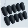 24pcs/Set Matte Black Artificial Coffin Nails Ladies Nail Art Decoration Full Cover False Nail Tips with Glue Long