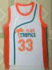 Maglia da basket uomo Semi Pro Movie Flint Tropics 33 Jackie Moon Movie 100% cucita sopra il bordo Moive Bianco S-3XL Spedizione veloce