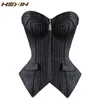 HEXIN Black Pinstripe Corset Dress Office Sexy Women Lace up Bustier Suit Costume Plus Size Gothic Zipper Slit Corselet Dress5482624