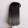 Harajuku Lolita Party Daily Long Curly Wavy Wig Fringe Bangs Ombre Black to Grey