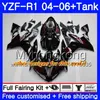 Vücut + Tank Yamaha YZF R 1 YZF-1000 YZF 1000 YZFR1 04 05 06 232HM.0 YZF1000 YZF-R1 04 06 YZF R1 2004 2005 2006 Fairing Fabrika Parlak Siyah