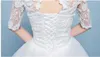 Vraie photo 2018 V-cou Blanc Illusion Dentelle Robe De Mariée Demi Manches Dos Nu Style avec Délicatesse Fleurs Robe De Noiva
