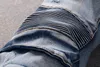 Nieuwe heren lichtblauw gescheurde rechte jeans mannen lente lange broek vervuilende slim fit mode broek Jean broek # 773