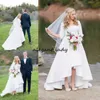 Vintage High Low Wedding Dresses med långärmad 2019 Enkel stil Matte Stain Outdoor Plus Size Country Western Bridal Gown