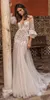 2018 Berta Meerjungfrau-Hochzeitskleider, schulterfrei, offen, rückenfrei, 3/4-lange Ärmel, Spitzenapplikation, Brautkleider, Sweep-Zug-Hochzeitskleid