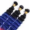 Toutes brésilienes à trois tons ombre Human Hair Sewies Extensions Wave Deep # 1B Blue Pink Ombre Vierge Vierge Human Hair Bundles Deals 3pcs Double