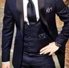 Navy Blue Groom Tuxedos Fashion Wedding Suits Prom Party Men Suits Peaked Lapel Groomsman Suits Custom Made Jacket Vest Pants