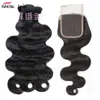 ISWHOW Peruansk Human Hair Weave 3 Bunds med spetsstängning Virgin Hårförlängningar 10A BRAURILIAN BODY WAVE WEFTS FÖR KVINNA GIRLS N9461509