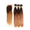 Ombre Two Tone 4/30# Black and Brown Human Hair Lace Closure Brazilian Peruvian Malaysian Straight Hair Bundles 3/4pcs with Closure