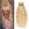 Loira Humano Tece 613 Onda De Água Do Cabelo Virgem Brasileiro Extensões de 3 Feixes de Cabelo Molhado e Ondulado Wefts Para Venda