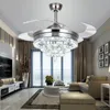 LED Crystal Fan Lights Invisible for Living Room Bedroom Restaurant Modern Ceiling Fans 42 Inch with Remote Control