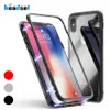 Étui pour iPhone à Adsorption magnétique 8 X XS MAX XR verre trempé transparent couvercle magnétique 360 intégré pour étuis samsung s9 s10 plus