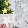 Weiße Weihnachtsdekorationen, Sterne, 12er-Set, gehäkelte Dekorationen aus Baumwolle, gehäkelte weiße Weihnachtsbaumdekorationen