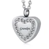 Engraved Heart stone Memorial Urn Pendant Necklace Stainless Steel Detachable Ashes Keepsake Cremation Jewelry