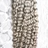 Grå hår väv 100g Brasiliansk Kinky Curly Virgin Hair 1pcs Silver Hair Extensions