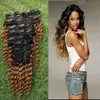 100g 9 stycken / uppsättning Ombre 1b / 27 brasiliansk kinky Curly Clip i hårförlängningar 100% Virgin Human Hair