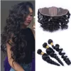 Cabelo Silk Base de Lace frontal solta onda humana Pacotes Virgem Cabelo brasileira 3 Pacotes ofertas Com 13x4 Silk Base de Lace frontal Encerramento