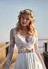 Abiti da sposa da spiaggia a maniche lunghe in chiffon vintage 2018 Abiti da sposa a maniche lunghe con scollo a V nuovo arrivo Abito da sposa in linea