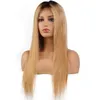 Straight Full Lace Wig med silkesbas Human Hair Wigs 1B / 30 Ombre Brasilian Remy Hair Pre Plucked Lace Wig med Baby Hair
