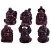 6 piccole statuette di Buddha Feng Shui in resina palissandro