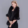 Fox Fur aparado Rex Coelho Cape Cape Fur Shawl Inverno Mulheres Genuízas Poncho Pashmina Fashion Poncho Inverno Cape Feminino Ms.minshu