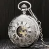 Pocket Watches Vintage Silver Roman Number Mechanical Watch Double Open Case FOB Watch P803C
