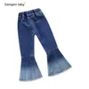 2019 Fashion Kids Flare Pants Boot Cut Jeans Girls BellBottoms Trousers Baby Girls Blet PU Leather Pants Children Tights Long Pan3321774