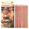 12ピースの手描きの柔らかい鉛筆ウッドの肌の肌の肌の色合いのパステル色鉛筆描画学校の根元石の鉛筆ペン