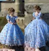 Butterfly Ice Blue Flower Girls Abiti 2019 Ruffles Sleeves Jewel Neck Ballgown Little Girl Compleanno Party Dress Dress Princess Ispirato