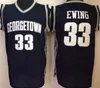 Mi08 Vintage Georgetown Hoyas Allen Iverson #3 College Basketball Jerseys Patrick Ewing 33 Green Bethel High School Stitched Shirts Mens Grey Blue