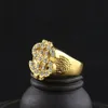 Anillo de signo de dólar de Color dorado de acero inoxidable Hip Hop Rock Punk Lced Out Bling Zircon Rhinestone hombres anillos joyería de moda