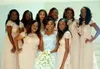 Allık pembe dantel şifon uzun nedime elbiseleri manşon 2019 mücevher boyun artı beden Afrika Junior Düğün Konuk Partisi Nedime224H