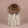 Furlove Real Raccoon Fur Womens winter Hat Genuine Fur Pompom Women Knitted Bobble Ski Hat Cap Winter Hats for women skullies1818001