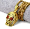 Recomende Crânio Pingente Hip Hop Colar 18k Golden Hiphop Jóias Big Diamante Vermelho Para Homens Mulheres Long Chains Chapas de Cadeias de Gold 75cm