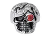 Punk-Stil Vintage Skelett Ringe Edelstahl Schwarz Silber Tribe Red CZ Eye Skull Cast Biker Herrenring