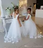 Prenses Çiçek Kız Elbise Communion Abiye Dantel / Saten Kat Uzunluk Çocuklar Küçük Kızlar Gelinlik