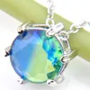 Luckyshine Promotion Fashion Green Watermelon Tourmaline Round Gems Retro Style 925 Sterling Silver Necklace Pendants Gift Party Woman's