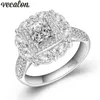 Vecalon Luksusowa kobieta 925 Sterling Silver Ring 5A Cyrkon CZ Zaręczyny Zespół Ślubny Pierścienie Dla Kobiet Biżuteria Bridal