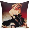 Capa de Almofada Sexy Lady Pinup Girl com Impressão de Pôster Moderna para Casa Decorativa Fiapo Fronha para Carro Antigo Conjunto de 4205C